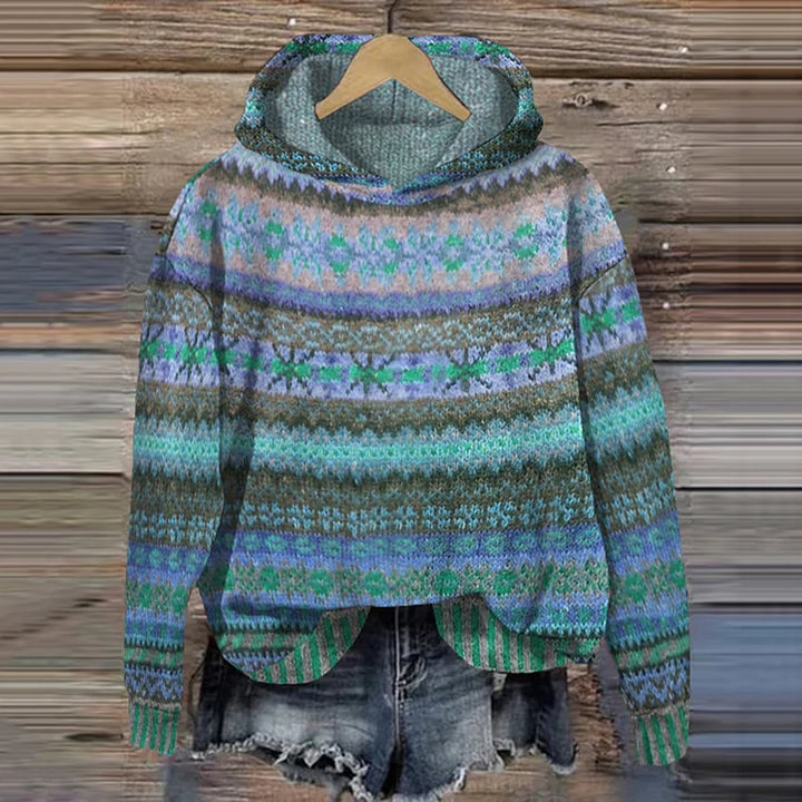 Damen Strickpulli Norwegermuster Kapuze - IdealeKleiden