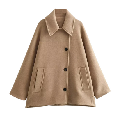 Damen Oversized Mantel Beige Übergangsjacke