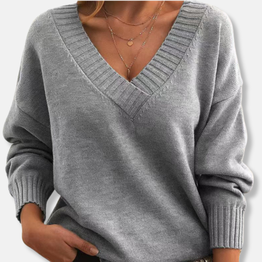 Wollpullover V-Ausschnitt Lockere Passform