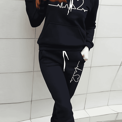 Damen Winter Set Herz Motiv Hoodie Jogginghose