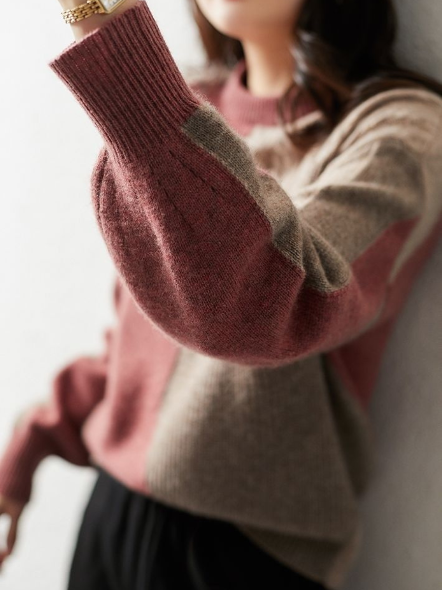 Modischer Strickpullover Kontrastfarben Chic Design - IdealeKleiden