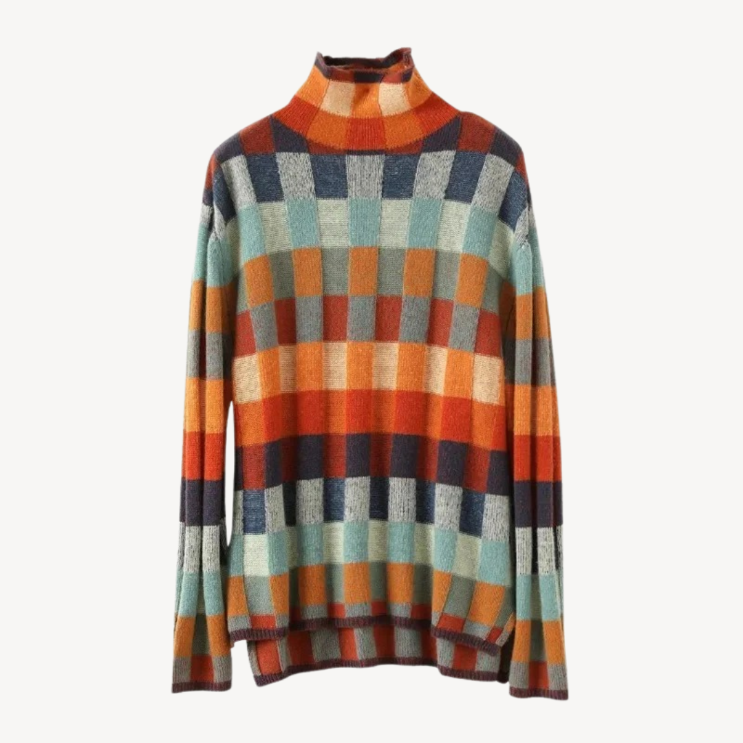 Bunt Karierter Strickpullover Damen Mode