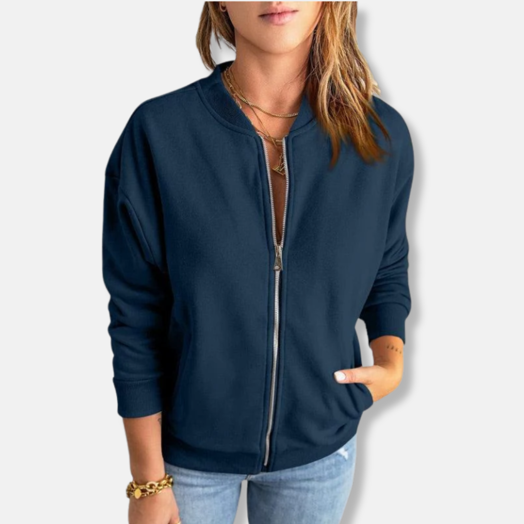 Leichte Jacke Mit Reißverschluss Und Rippkante Lässig