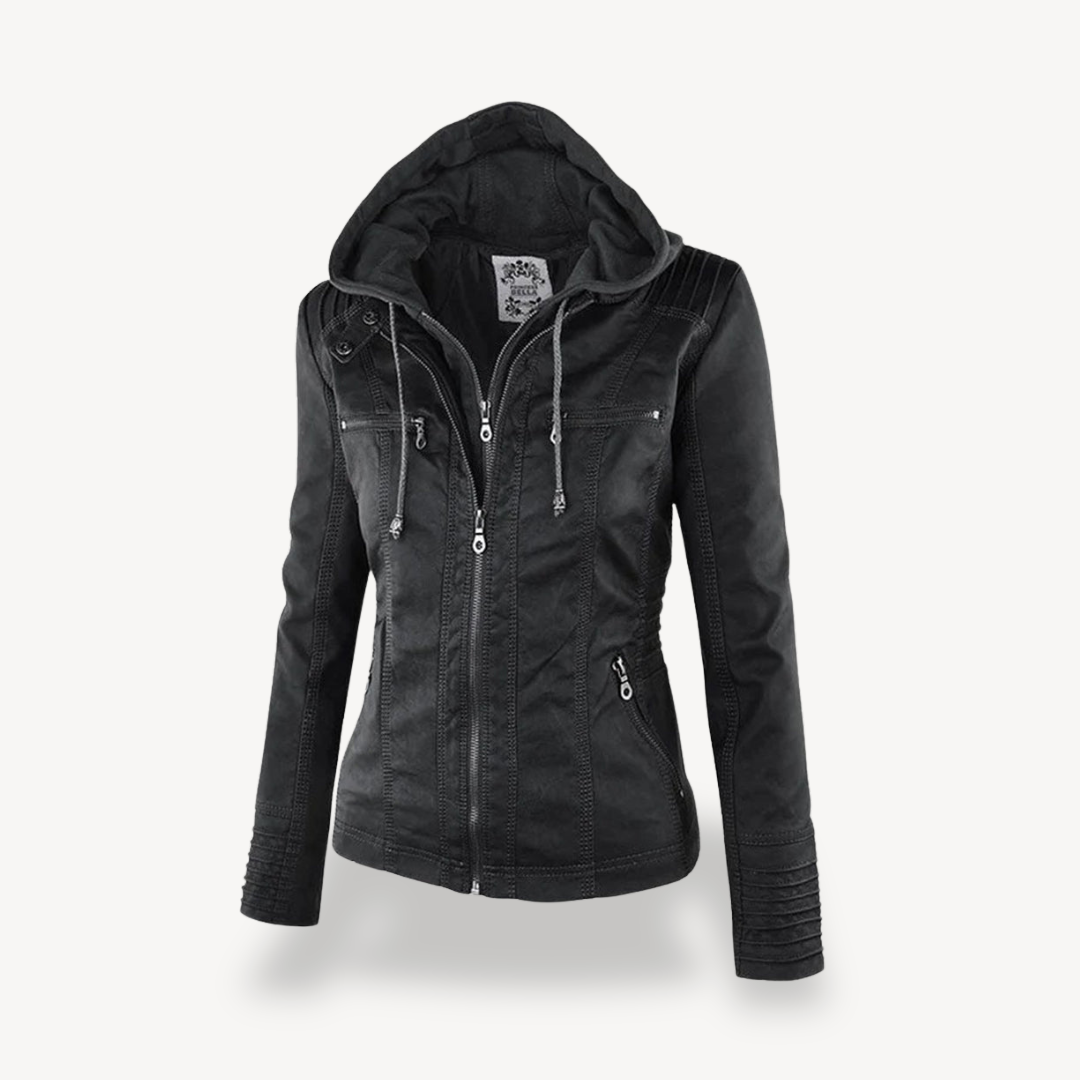 Wasserdichte Lederjacke Damen Kapuze Trendy