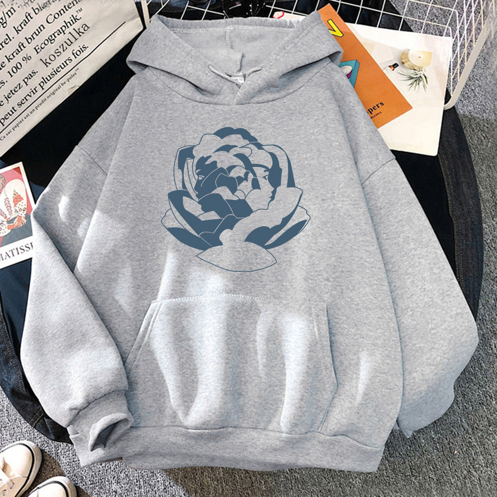 Große Kapuzenpullover Weich Baumwolle Trendy Grafikdruck