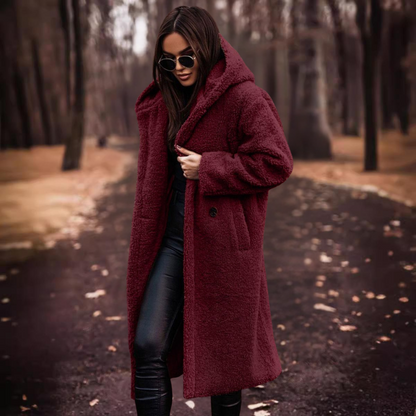 Damen Wintermantel Lang Teddyjacke Kapuze