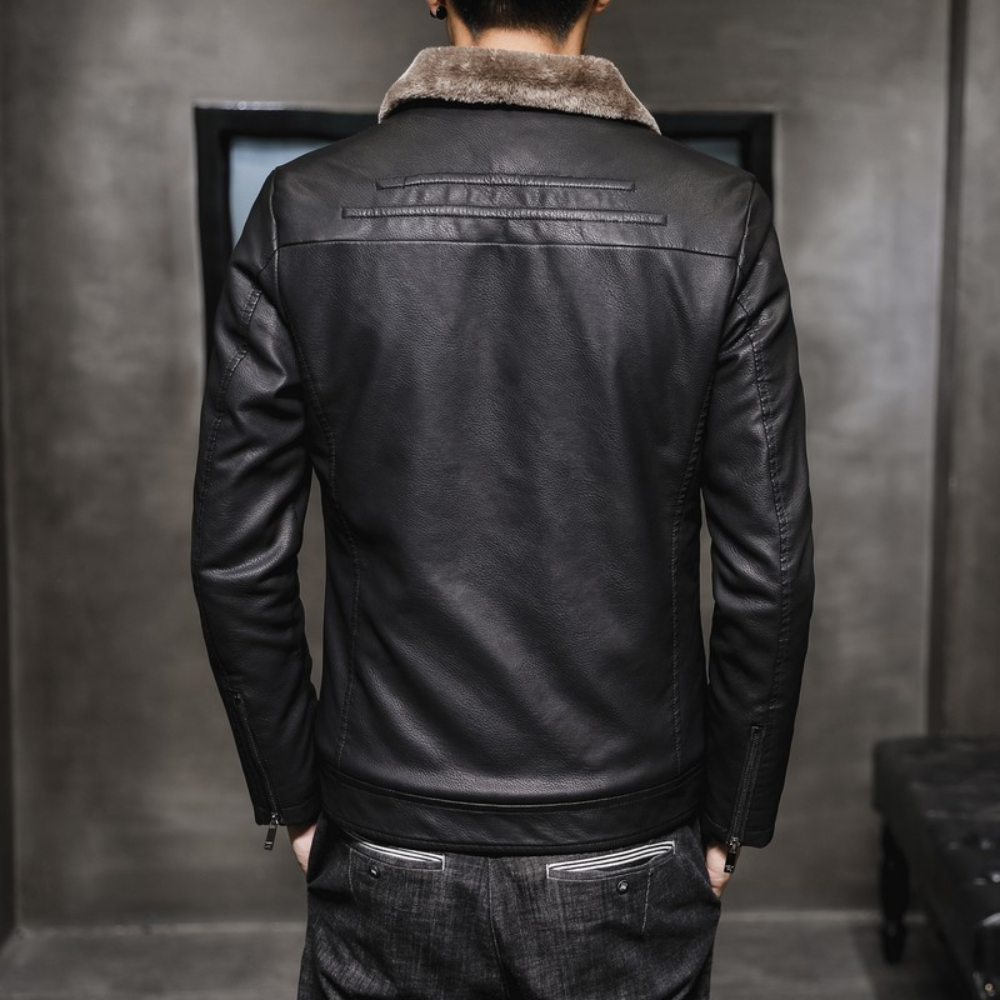Männer Lederjacke Fleece Kragen Stil - IdealeKleiden