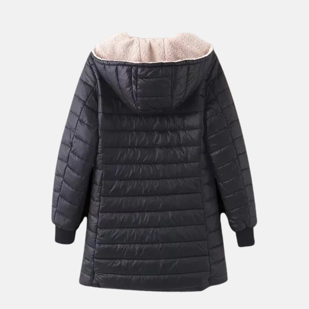 Warme Steppjacke Mittellang Kapuze Fleece - IdealeKleiden