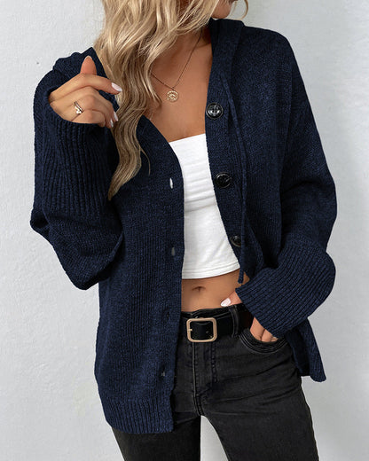 Klassische Strickjacke Mit Kapuze und Schnürung