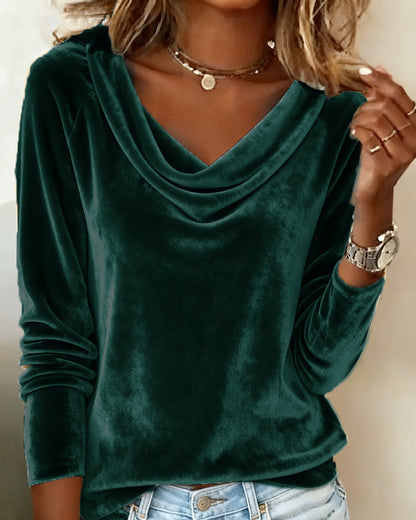 Elegante Samt Kleid Uni Farbe Damen