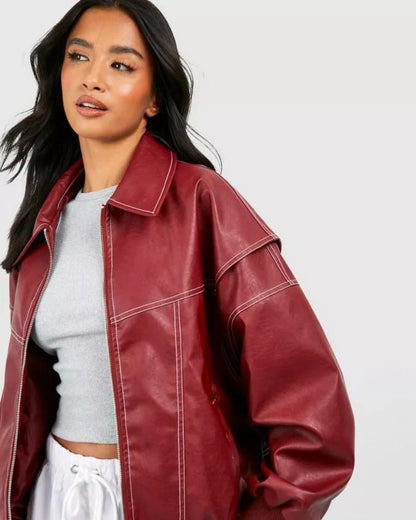 Leder-Bomberjacke Damen Elegant Schwarz