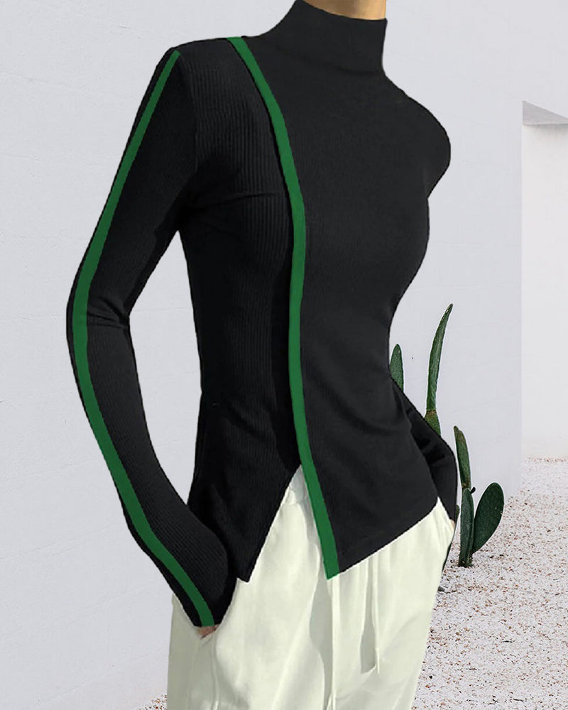 Stilvolles Kleid Rollkragen Patchwork Design