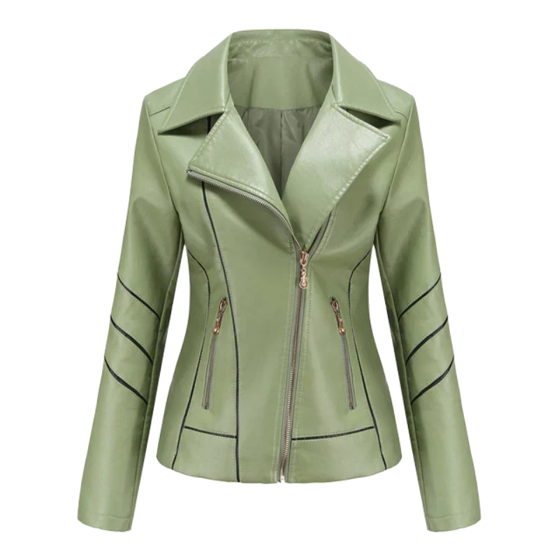 Elegante Lederjacke Frauen Slim Fit Design