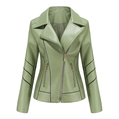 Elegante Lederjacke Frauen Slim Fit Design