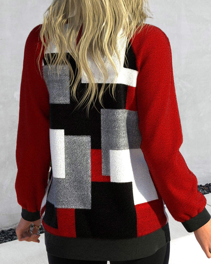Modische Cardigan mit Buntblock-Design - IdealeKleiden