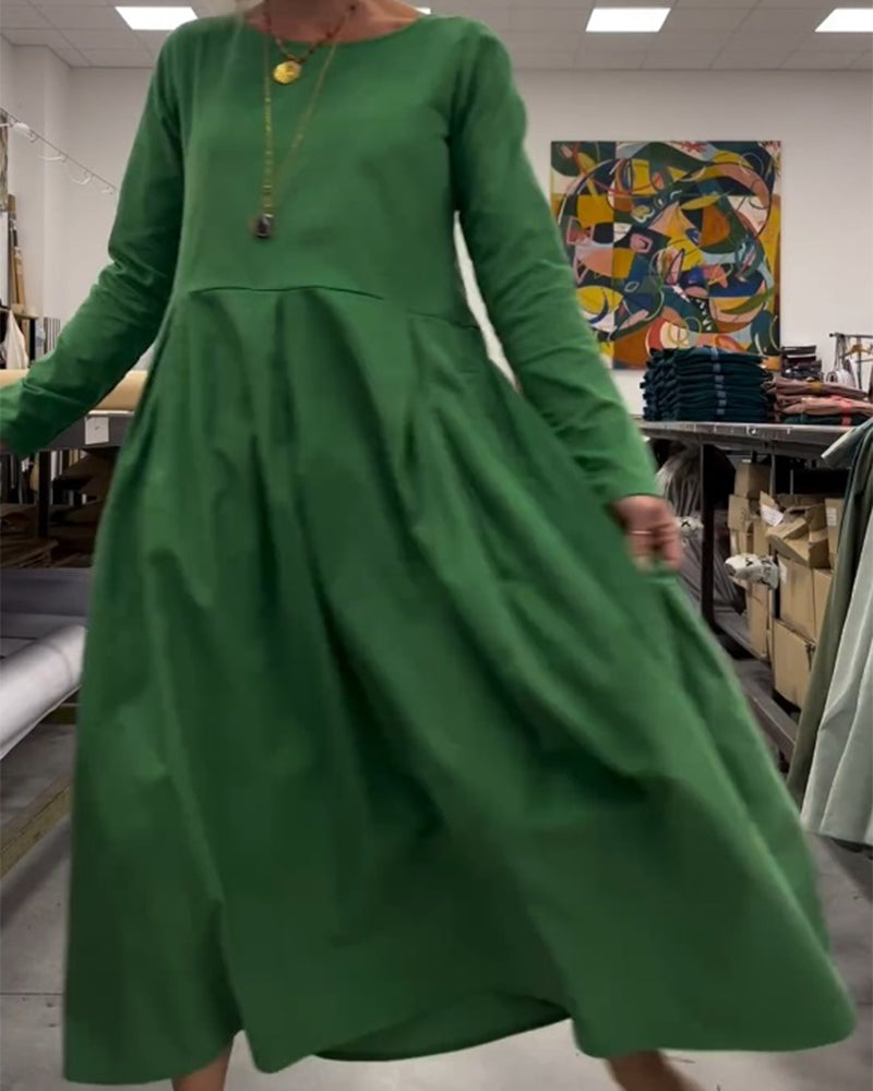 Lockeres Damenkleid Rundhals Schnitt - IdealeKleiden