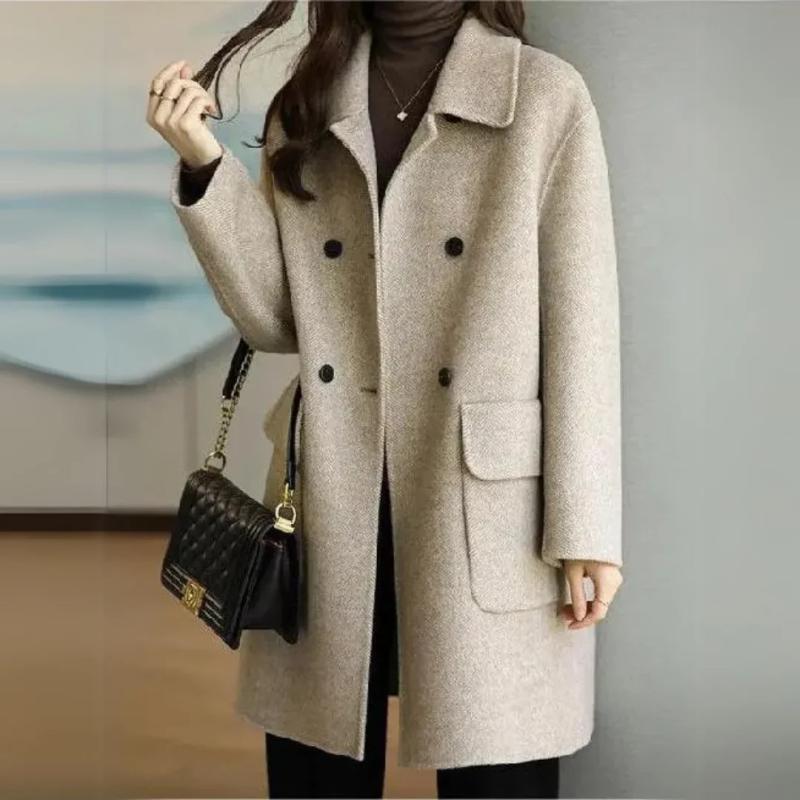 Damen Wolljacke Lang Elegant Knopfverschluss