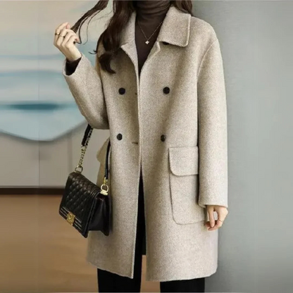 Damen Wolljacke Lang Elegant Knopfverschluss