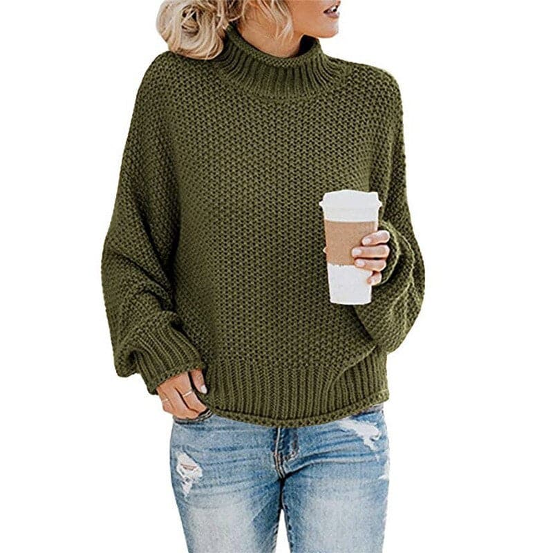 Strickpullover Hoher Kragen Grobstrick Bequem Warm