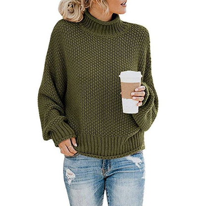 Strickpullover Hoher Kragen Grobstrick Bequem Warm