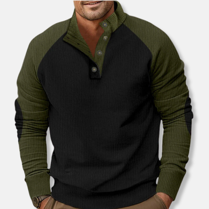 Bequemer Pullover mit Ripp Ärmeln und Stehkragen