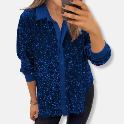 Feierliches Shirt mit Pailletten Lockere Fit Eleganter Kragen
