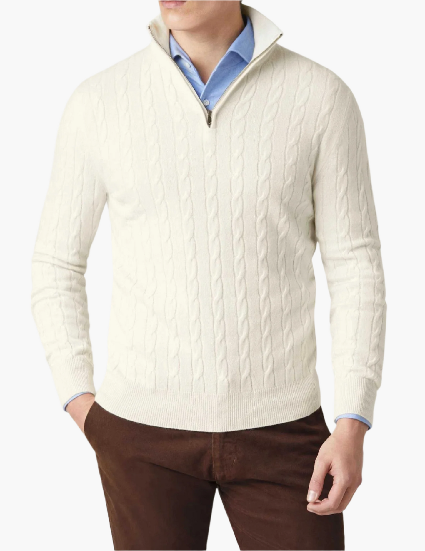 Stylischer Zopfstrick Pullover Reißverschluss