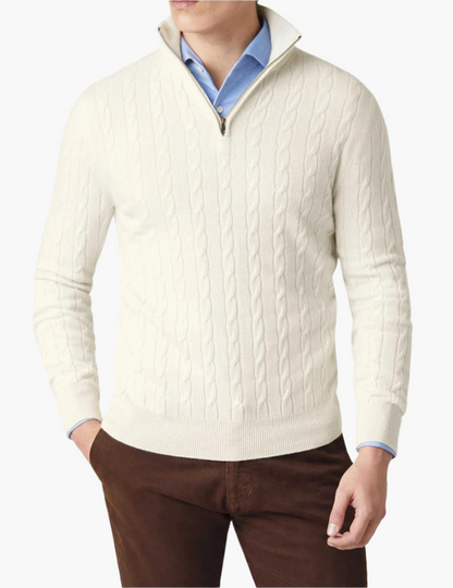 Stylischer Zopfstrick Pullover Reißverschluss