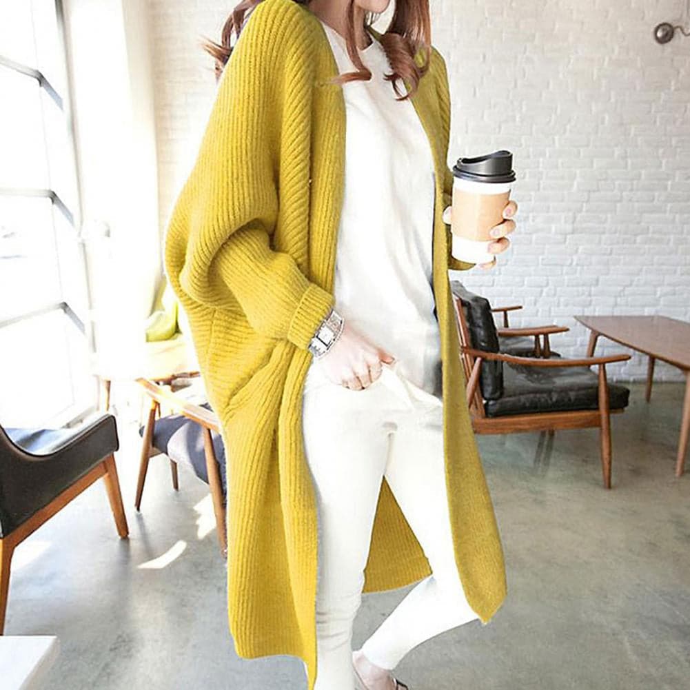 Langer Cardigan Weich Strick Lockere Passform Taschen