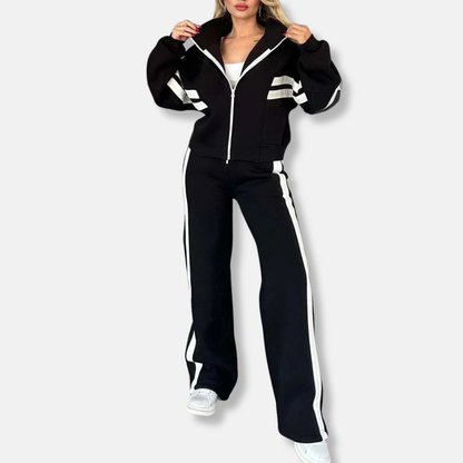 Lässige Reißverschlussjacke Lockere Fit Streifen Ärmel