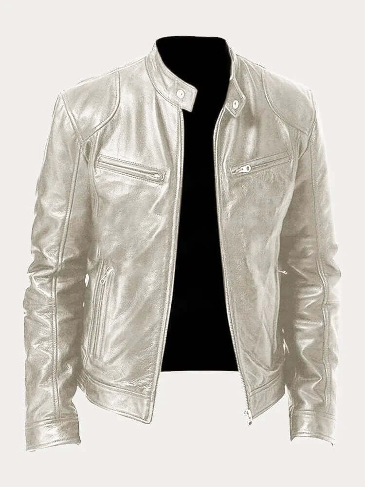 Herren Lederjacke Elegant Schwarz