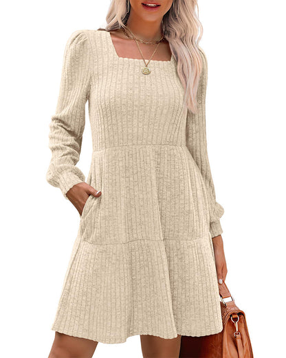 Damenkleid Elegant Quadratausschnitt Rippoptik