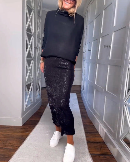 Eleganter Einfarb-Rock Damenkleid - IdealeKleiden