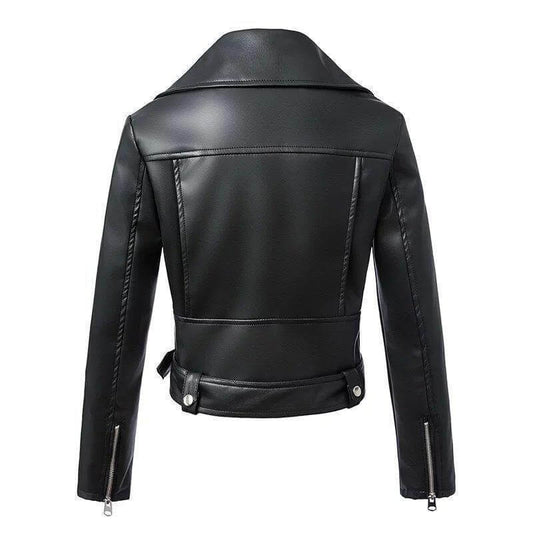Damen Lederjacke Biker Style mit Gürtel - IdealeKleiden