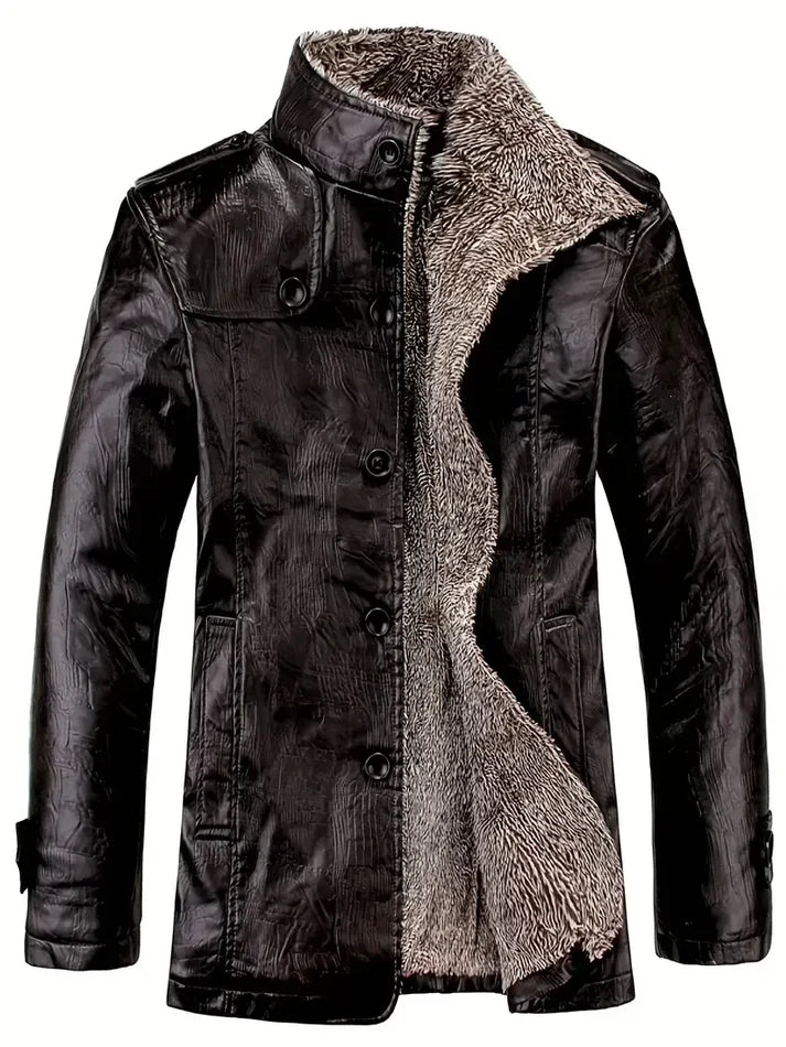 Herren Lederjacke Warm Fleece Innenfutter