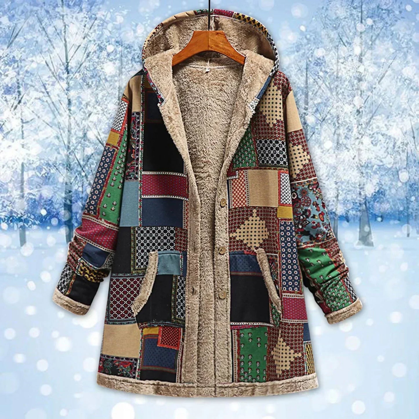 Fleecejacke Lässig Kapuze Oversized Lang