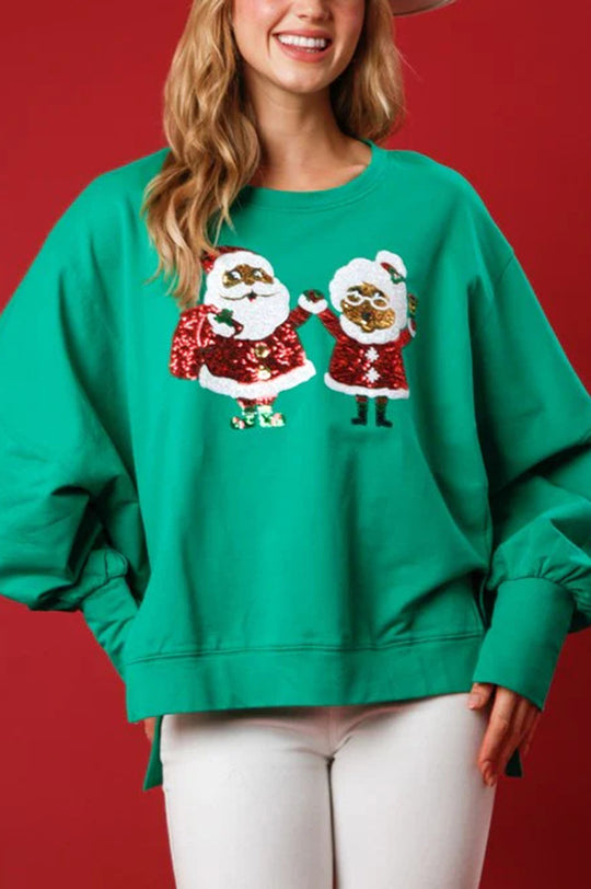 Weihnachtsmann Sweatshirt Glitzer Pailletten Lockeres Design