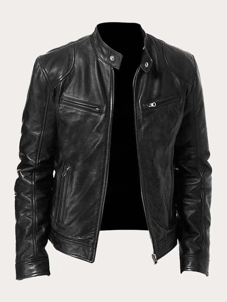 Herren Lederjacke Elegant Schwarz