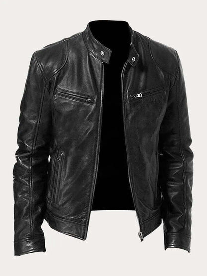 Herren Lederjacke Elegant Schwarz