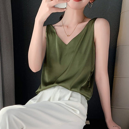 Elegantes Satin-Oberteil V-Ausschnitt für Damen