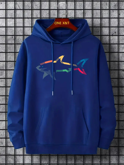 Lässiger Herren Pullover Hai Motiv Kapuze