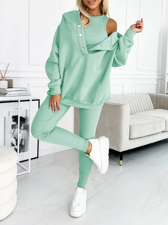 Damen Sportanzug 3-teilig Kapuzenpullover Slim Hose