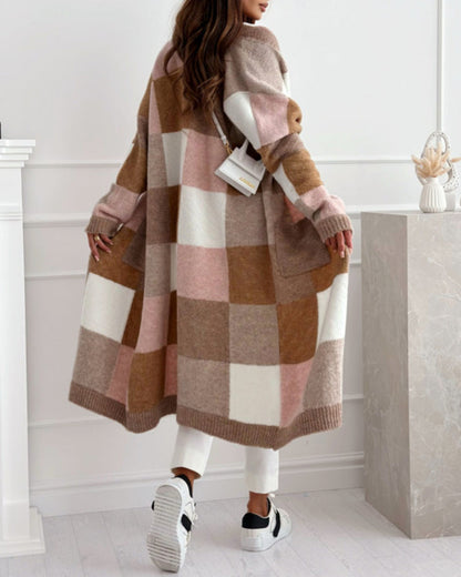 Lässiger Cardigan mit Karomuster und Tasche