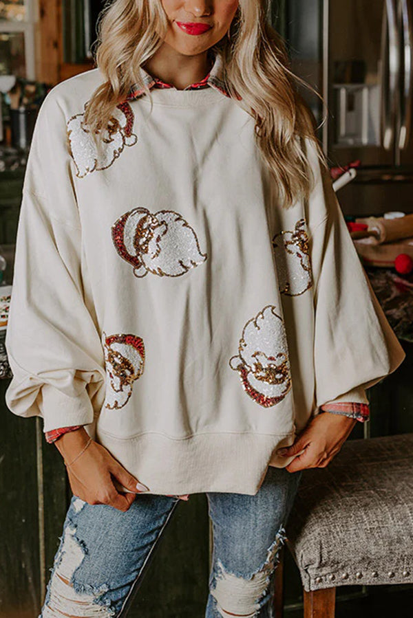Weihnachtsmann Sweatshirt Pailletten Festlich Lockig