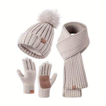 Damen Winterset: Mütze, Schal und Handschuhe Touchscreen