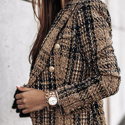 Damen Blazer Karo Muster Strick Optik