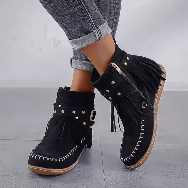 Stiefel Damen Flach Nieten Riemen Schnalle