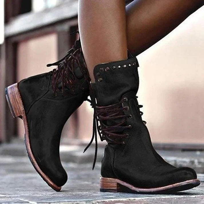 Modische Lederstiefel Schnürsenkel Design