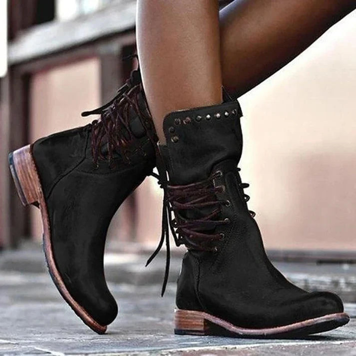 Lederstiefel Damen Schnürsenkel Elegance