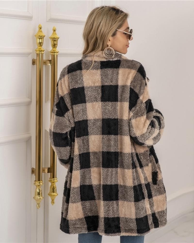Karierte Damenmantel Weich Warm Oversized - IdealeKleiden
